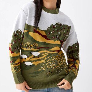 Landscape Green & White Crewneck Sweater